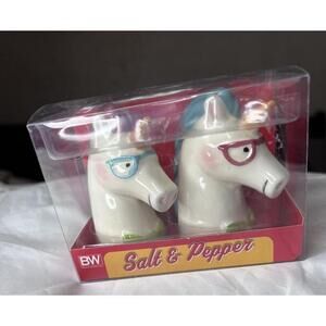 Boston Warehouse Magical Unicorn with Glasses Salt & Pepper Shaker Set NIB